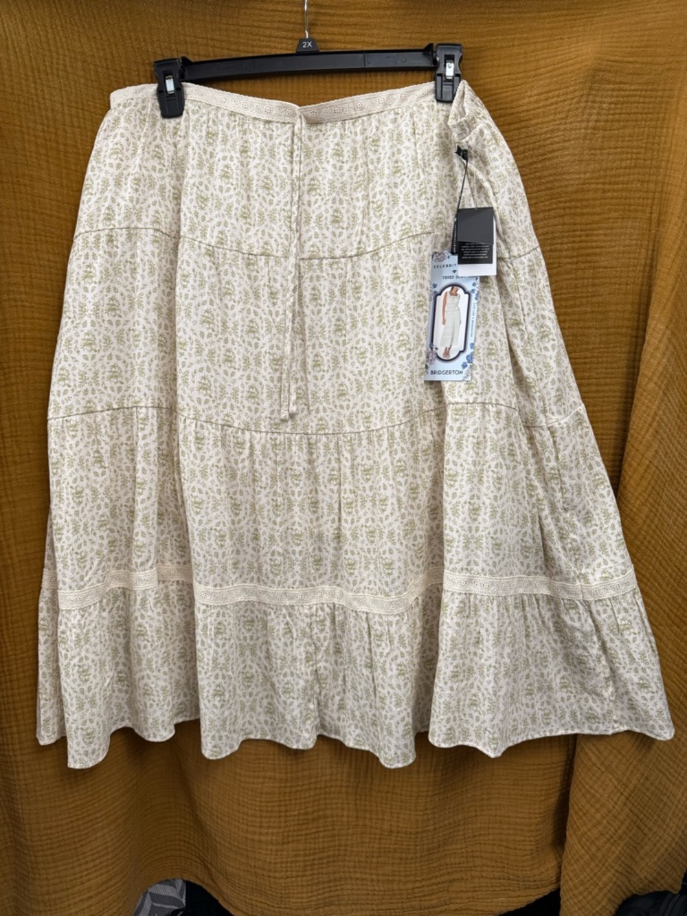 Bridgeton Celebrity Pink Cream Printed Tiered A-Line Skirt